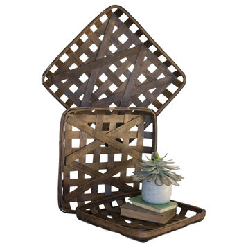Square Woven Tray Baskets, Dark Brown, 3-Piece Set
