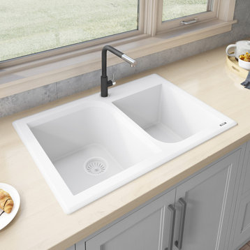 Ruvati 33" Dual-Mount Granite Composite Kitchen Sink, RVH1396WH