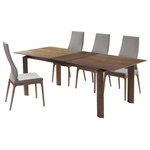 Armen Living - Parker Mid-Century Walnut Wood 5-Piece Dining Set - The Armen Living Treviso and Parker dining set is a practical combination that is certain to provide an exceptional degree of comfort without compromising on aesthetic pleasure. The Treviso's solid wood construction and beautiful Walnut Veneer top finds a perfect partner in the grey Parker side chair's Walnut finish and unique curvature. The Parker's practical, yet comfortable design is built to provide excellent lumbar support, making it ideal for long evenings with loved ones. The Treviso/Parker combination is ideal for the dining room, but presents a versatile appearance that makes it fit well in just about any room of the house.