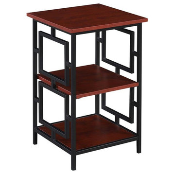 Town Square Black Metal Frame End Table in Cherry Wood Finish