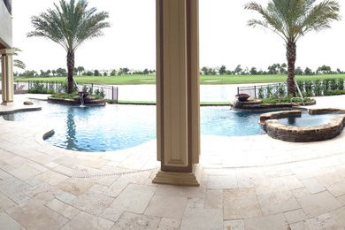 Ivory Travertine Pavers and Pool Coping