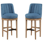 OSP Home Furnishings - Rowan 2-Pack Swivel Barstool in Linen with Medium Oak legs, Navy/Medium Oak - Create the ideal casual dining experience with our premium upholstered swivel barstools. Curved back with thick channel-tufting and padded seat with 360? swivel action provides the ultimate conversational exchange. Sold as a convenient 2-Pack, position a pair at your high-counter and start enjoying your new favorite morning spot to drink your coffee, or unwind after work. Solid wood leg with metal footrest kickplate adds style and durability. Simple assembly required.