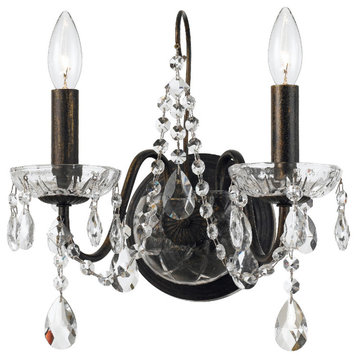 Butler 2 Light Wall Mount in English Bronze with Hand Cut Crystal