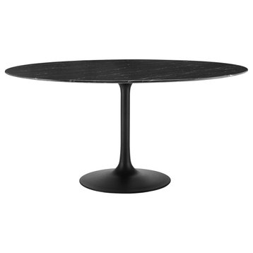 Modway Lippa 60" Artificial Marble Dining Table, Black Black