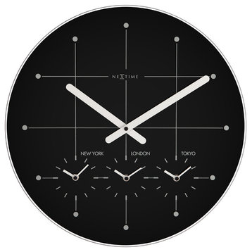 Big City Wall Clock, Round, Glass,  Black, Battery Operated