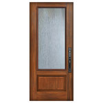 Knockety - 3/4 Lite Fiberglass Door, Rain Glass, Left Hand Inswing - Comes in GunStock finish