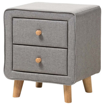 Hawthorne Collection 2 Drawer Fabric Upholstered Nightstand in Gray