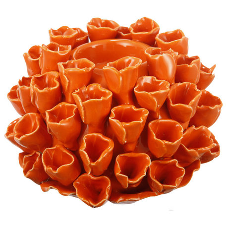 Open Coral Candle or Candle Holder, Orange