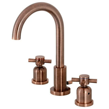 Modern Bathroom Faucet, High Gooseneck Spout & Widespread Cross Handles, Copper