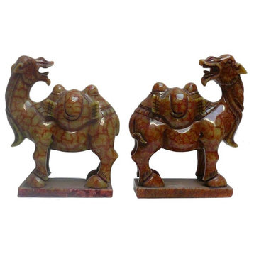 Handcrafted Chinese Oriental Jade Stone Carved Camel Figures hcs051, 2-Piece Set