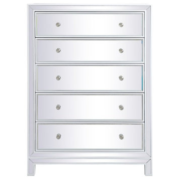 Elegant MF72026WH 34" Mirrored Five Drawer Cabinet, White