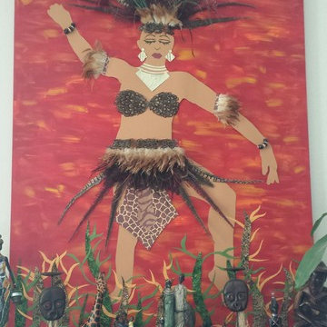 Residential Murals/Functional Wall Art/African Themed Mixed Media Fireplace Nich