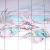 Sea Shell Kiln Fired Ceramic Tile Mural Beach Theme Backsplash, 20-Piece Set