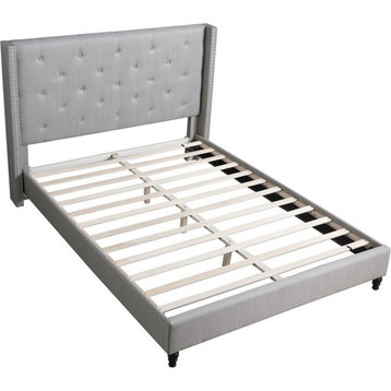 Best Master Furniture Valentina Linen Fabric Wingback Platform Full Bed in Gray