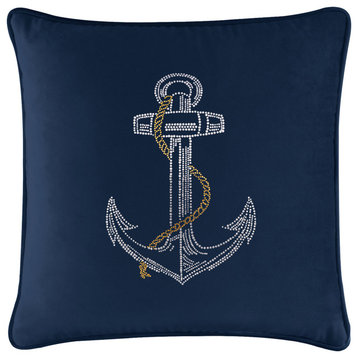 Sparkles Home Rhinestone Anchor Pillow - 20" - Navy Velvet