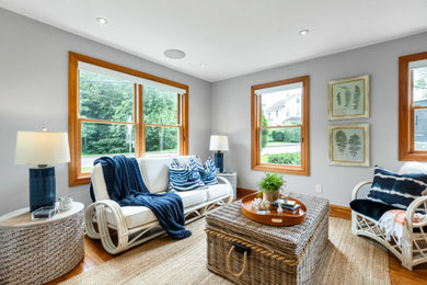 Beach style living room photo in New York