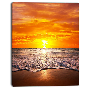 Majestic Sunset with Foaming Waves, Large Seashore Canvas Print, 30"x40"