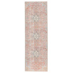 Jaipur Living - Jaipur Living Foix Indoor/Outdoor Medallion Red/Light Blue Area Rug, 2'6"x7'6" - A unique combination of antique rug designs and the durability of an indoor/outdoor construction, the Chateau collection offers vintage vibes to any space. The elegant Foix rug features a distressed, ornate medallion in tones of bright red, blue, and yellow. This zero-pile rug is made of weather-resistant polyester for a flat, durable finish.