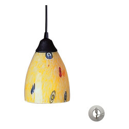 ELK Lighting - Classico 1 Light Pendant, Dark Rust, Yellow Blaze Glass, Includes Adapter Kit - Pendant Lighting