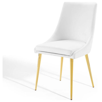 Side Dining Chair, Velvet, Metal, White, Modern, Bistro Restaurant Hospitality