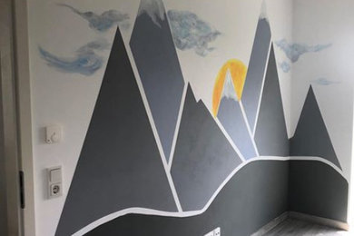 Inspiration for a large contemporary boy brown floor kids' room remodel in Frankfurt with gray walls