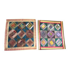 Mogulinterior - Mogul Sofa Cushion Covers Vintage Sari Border Patchwork Bohemian Pillow Cases - Pillowcases and Shams