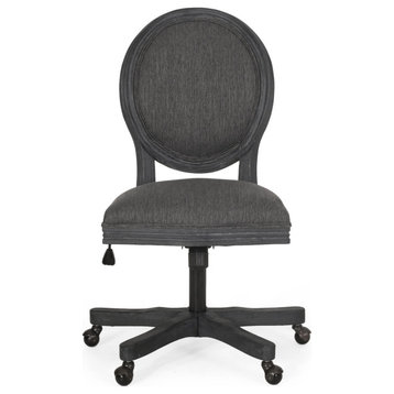 Westby French Country Upholstered Swivel Office Chair, Charcoal and Gray Weathered