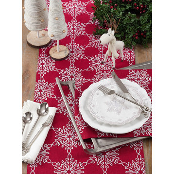 Holiday White Snowflake Design 13"X19" Red Placemats, Set of 4