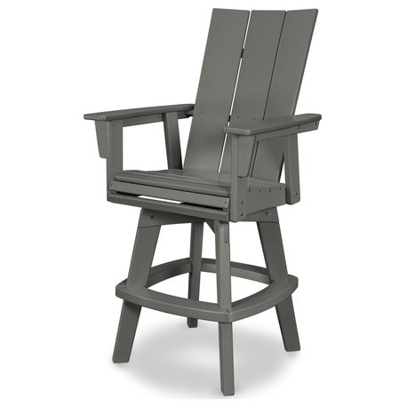 POLYWOOD Modern Adirondack Swivel Bar Chair, Slate Gray