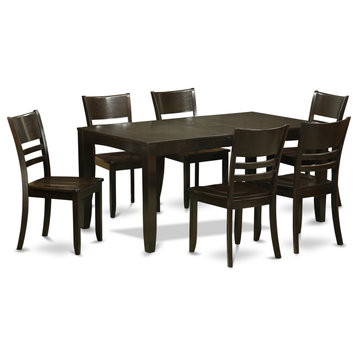 Lyfd7-Cap-W, 7-Piece Dining Set, Kitchen Table With Leaf and 6 Dining Chairs