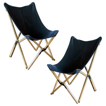 Canvas And Bamboo Butterfly Chair - Black - 2 Piece Set