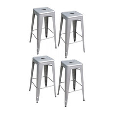 Amerihome - Amerihome 30" Metal Bar Stools, Set of 4, Silver - Bar Stools and Counter Stools