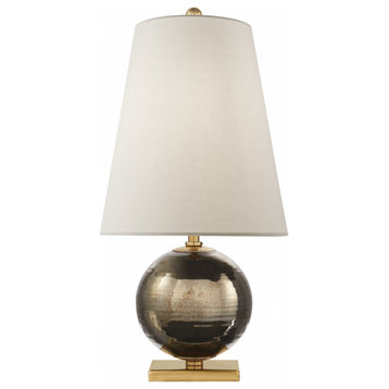 Corbin Mini Accent Lamp, 1-Light, Black Pearl, Cream Linen Shade, 21"H
