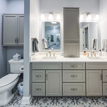 Gray Bathroom with Custom Artic White SteamSpa Shower