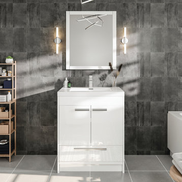 Eviva Lugano 30" Modern Bathroom Vanity With White Integrated Top, White