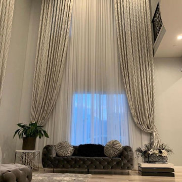 Curved Window Treatment with Cornice Board Styling