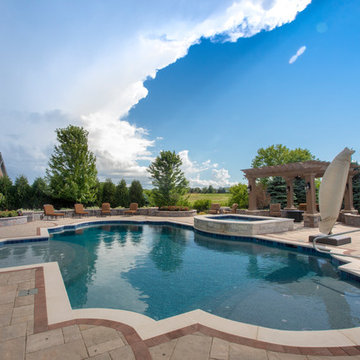 Elgin, IL Roman End Pool with Freeform Hot Tub