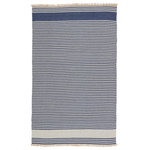 Jaipur Living - Vibe by Jaipur Living Strand Indoor/ Outdoor Striped Area Rug, Blue/Beige, 2'x3' - Relaxed and sophisticated in the same moment, the Morro Bay collection is a chic assortment of coastal-inspired dhurrie designs. The ticking stripe Strand rug complements both indoor and outdoor spaces with a versatile colorway of blue and beige. Handwoven of durable polypropylene, this low-profile rug is easy to clean and perfect for high-traffic areas.