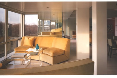 Inspiration for a large contemporary painted wood floor sunroom remodel in New York with a standard ceiling