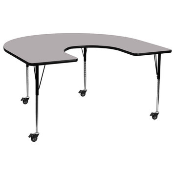 Mobile 60''W x 66''L Horseshoe Grey Thermal Laminate Table-Standard Height