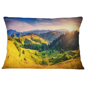Green Hills Glowing by Sunlight Landscape Printed Throw Pillow, 12"x20"
