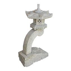 Chinese Zen Off White Pagoda Shape Stone Garden Lantern Statue - Outdoor Decor