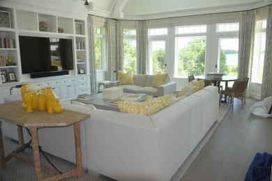Beach style family room photo in Boston