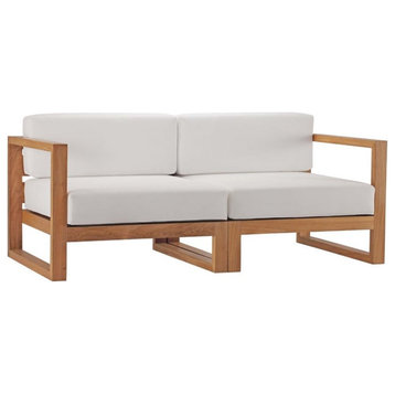 Modway Upland 2-Piece Solid Teak Wood Patio Loveseat in Natural and White