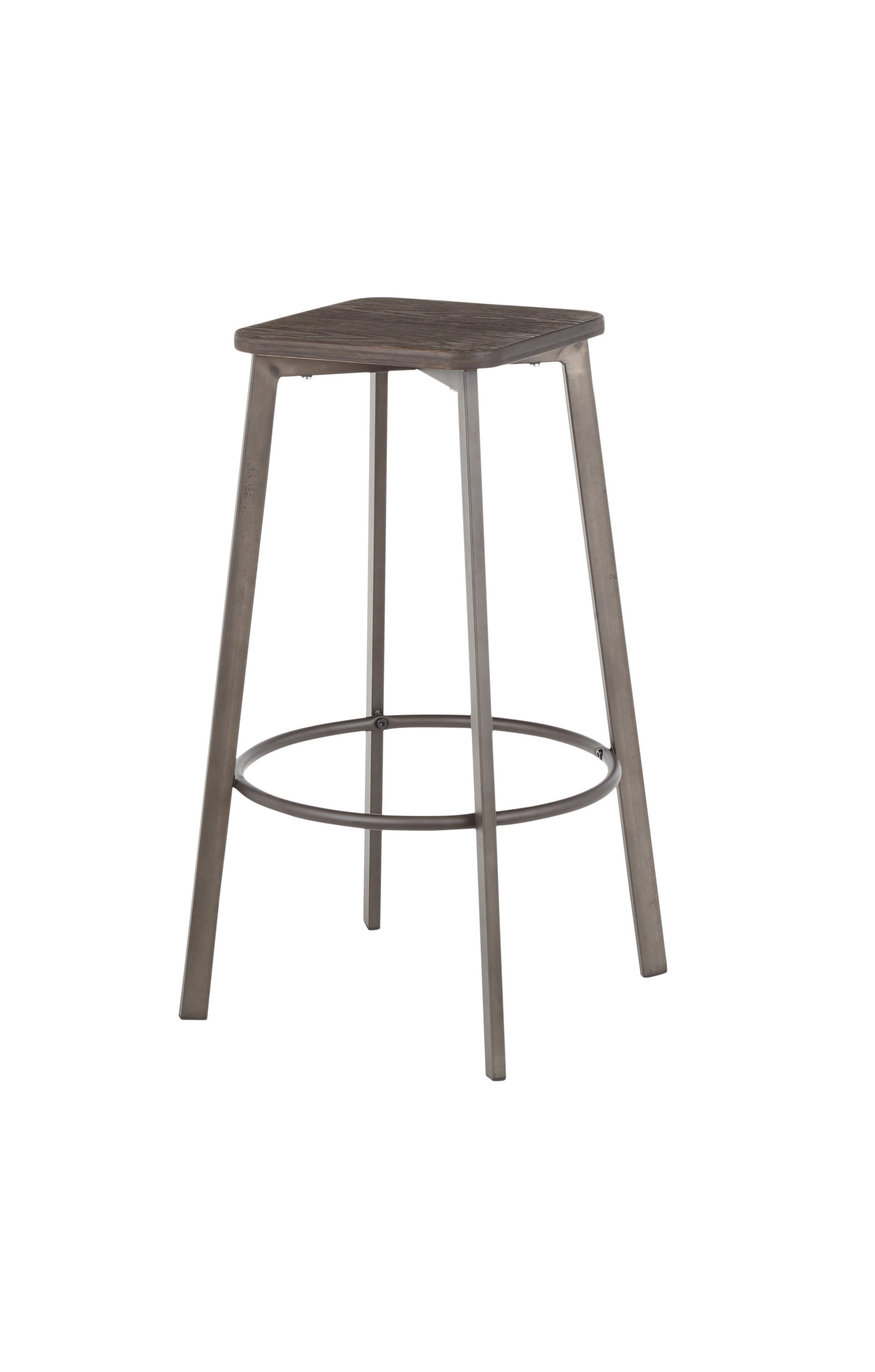 LumiSource Clara Square Barstool, Antique Metal/Espresso Bamboo, Set of 2