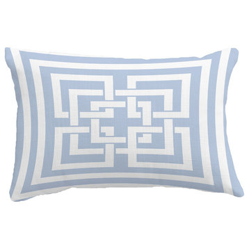 Greek New Key Geometric Print Throw Pillow With Linen Texture, Blue, 14"x20"