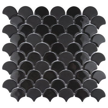 Expressions Scallop Black Glass Floor and Wall Tile