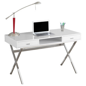 Computer Desk, Home Office, Laptop, 48"L, Work, Metal, Glossy White