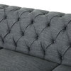 Bowes Chesterfield Tufted 3 Seater Sofa with Nailhead Trim, Charcoal + Dark Brown