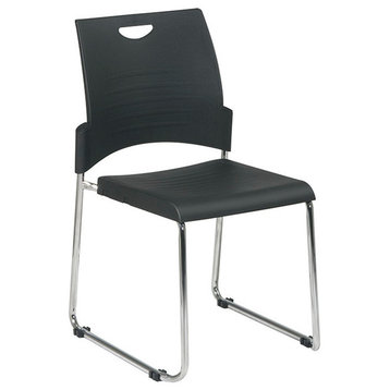 Sled Base Stack Chair With Plastic Seat and Back. Black. 2-Pack.